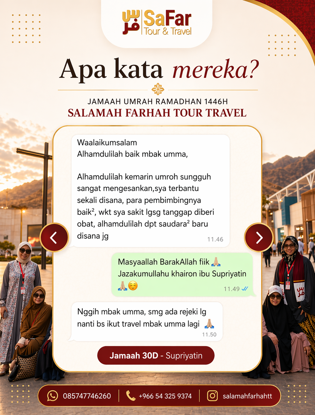 Testimoni jamaah umroh Salamah Farhah Tour Travel — pengalaman ibadah berkesan 5